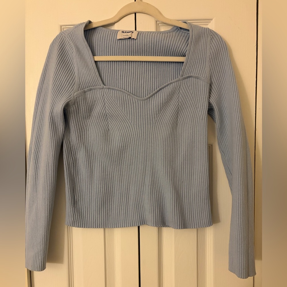 Old Navy Light Blue Ribbed Square-Neck Long Sleeve Top